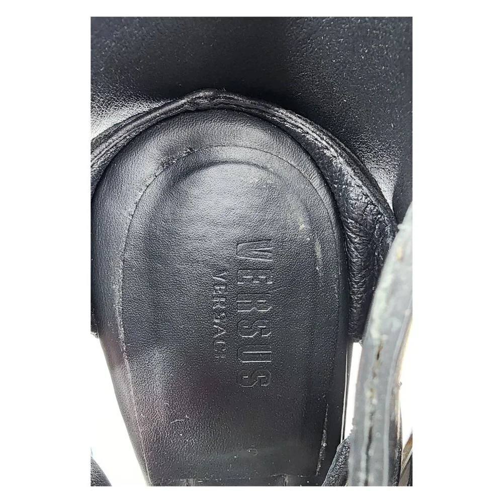 VERSUS by VERSACE Black Side Buckle Leather Sandals - Picture 10 of 12